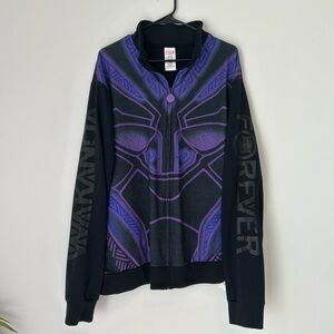 Marvel Black Panther Wakanda Forever XXL Black and Purple Zip Up Hoodie